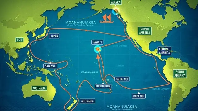 A map of the 4-year voyage of Hokule'a