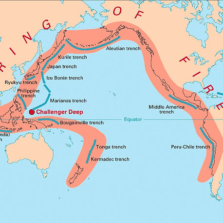 map of Pacific Ocean showing the location of the Ring of Fire