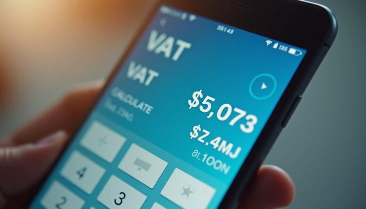 Close-up of a smartphone screen showing VAT calculation results