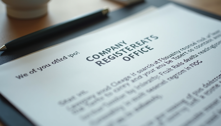 Close-up view of a letter addressed to a company’s registered office