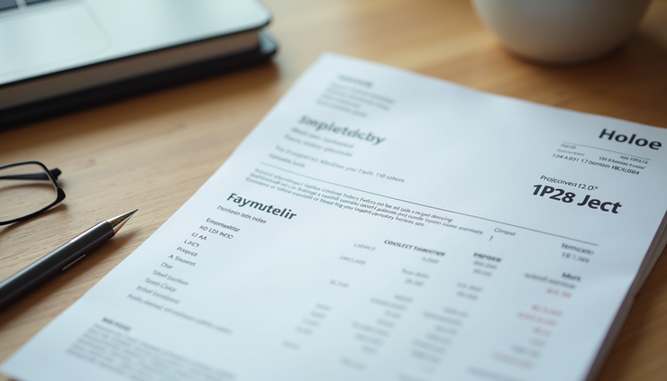 Eye-level view of a modern invoice document on a wooden desk
