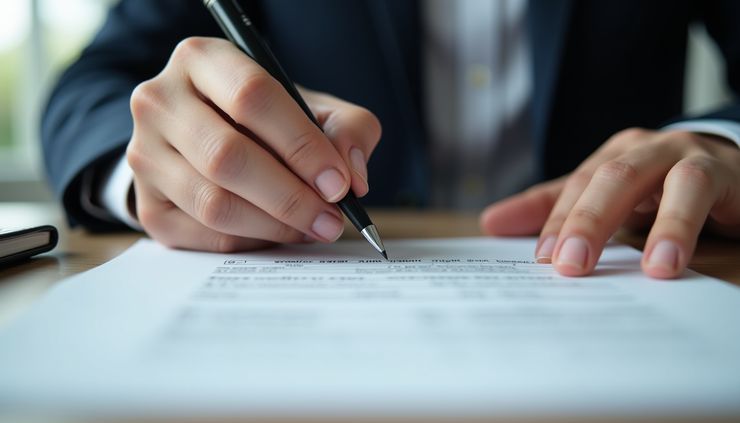 Close-up of a person filling out business registration forms