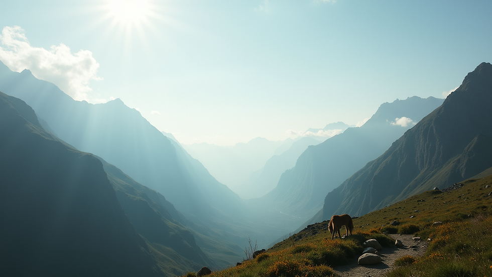 Eye-level view of a serene mountain landscape