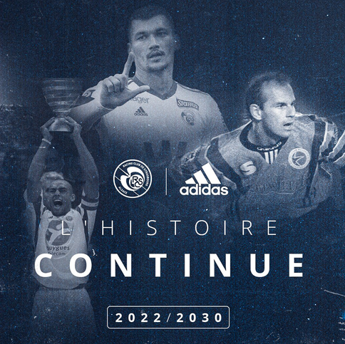 Trois joueurs RC Strasbourg Alsace, HISTOIRE CONTINUE 2022 / 2030, Adidas.