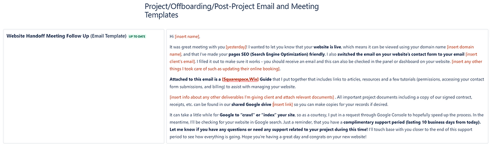 Email template created in Confluence