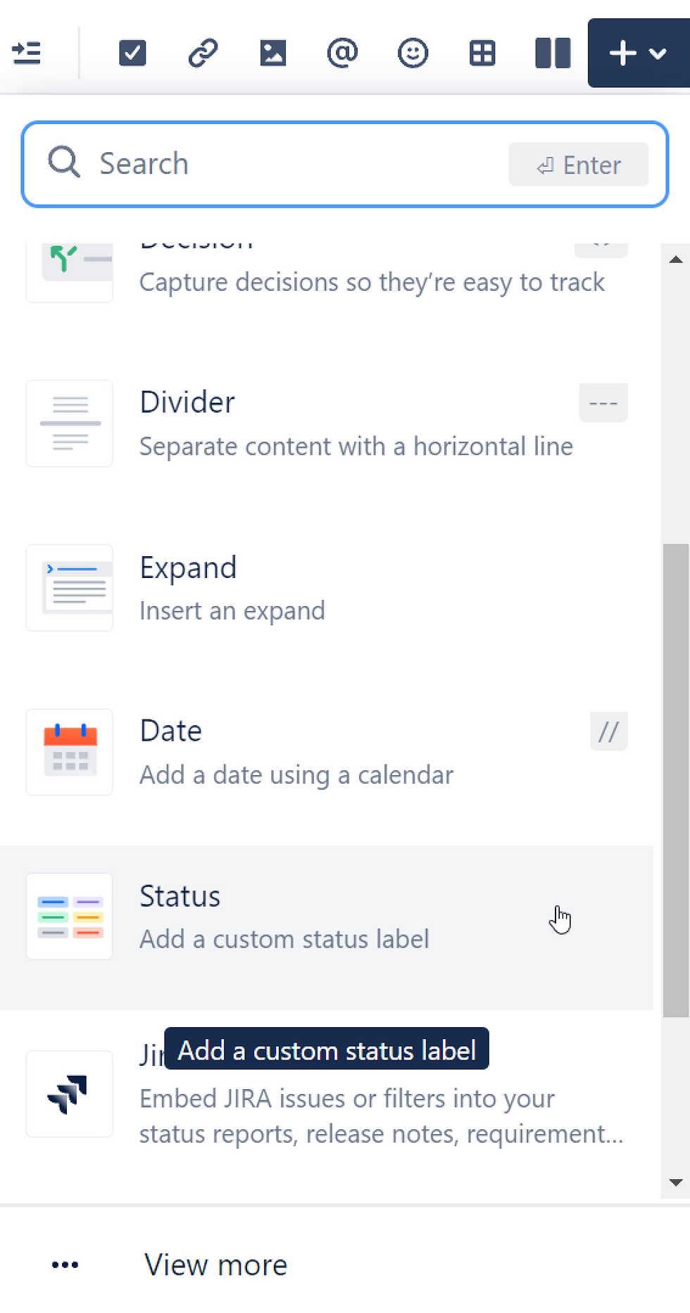 Confluence status labels and expand features