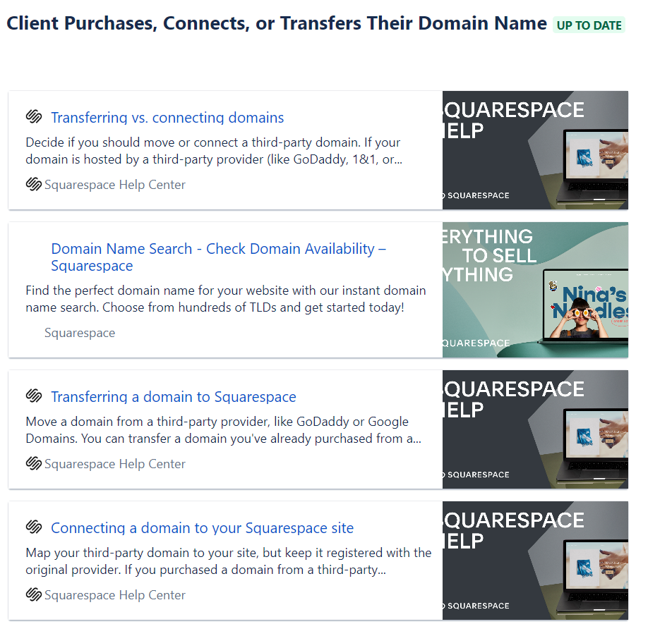 Confluence guide showing title and links to resources