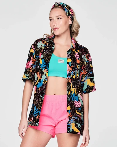 新作ユニセックス♪Zumba Palm Party Short Sleeve Button Up Zumba Palm Party: Oversized, Inspiring Button Up Shirt with