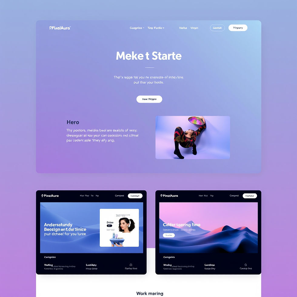 PixelAura Studio – Personal Branding Website Website mockup with hero section + about + wo