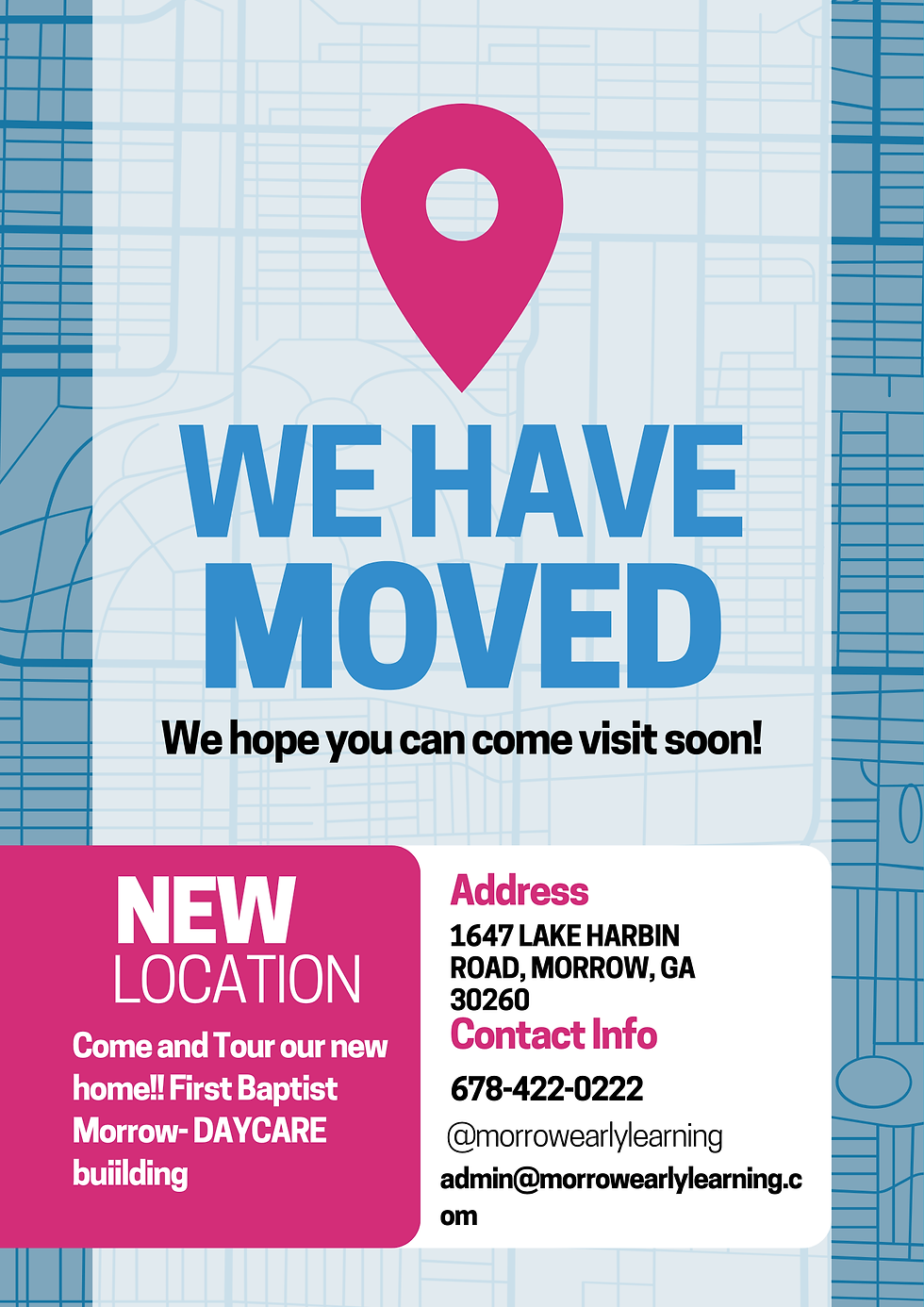 Pink And Blue We Are Moving Poster