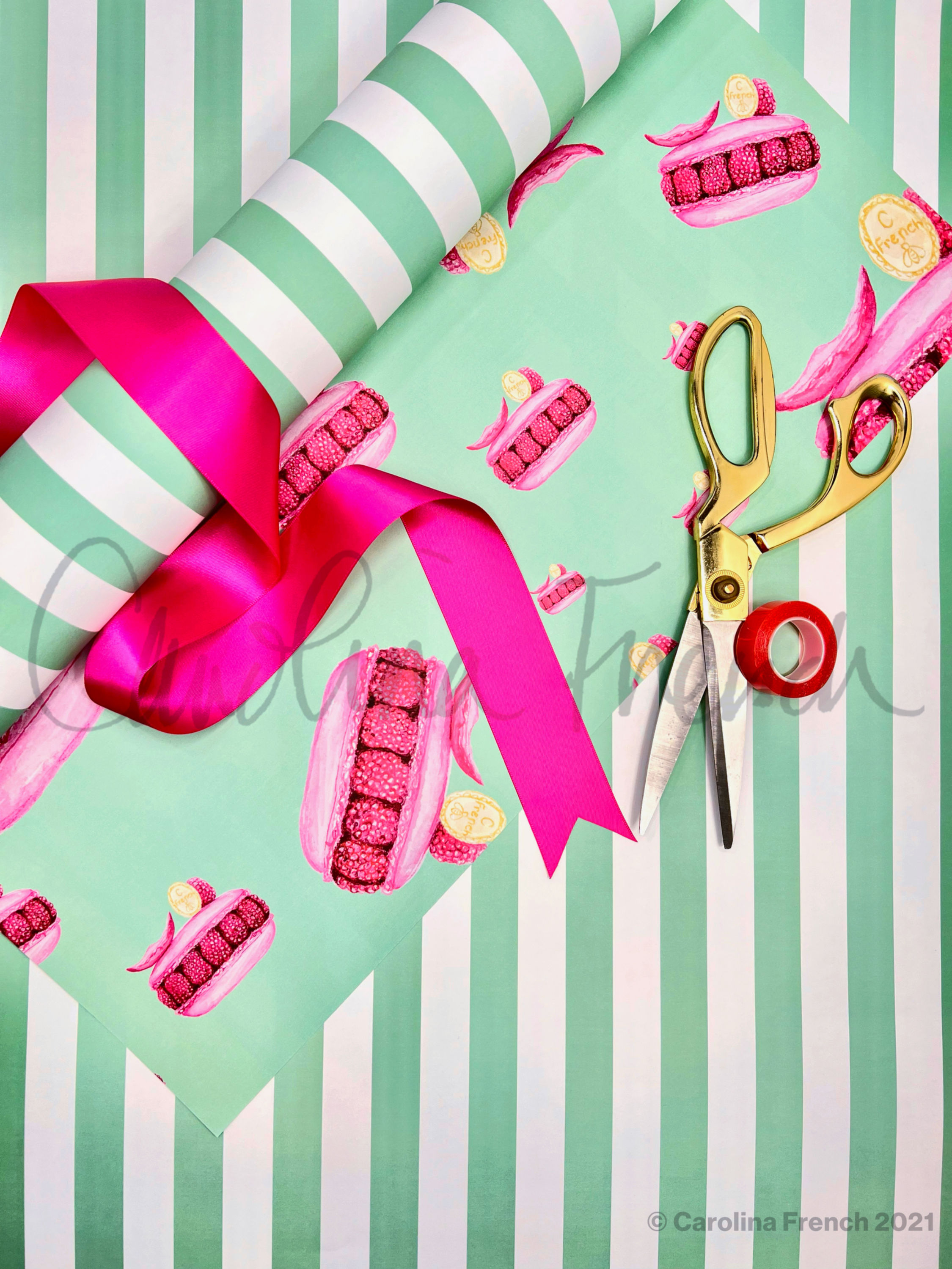 Raspberry Rose Macaron Mint Green Front View