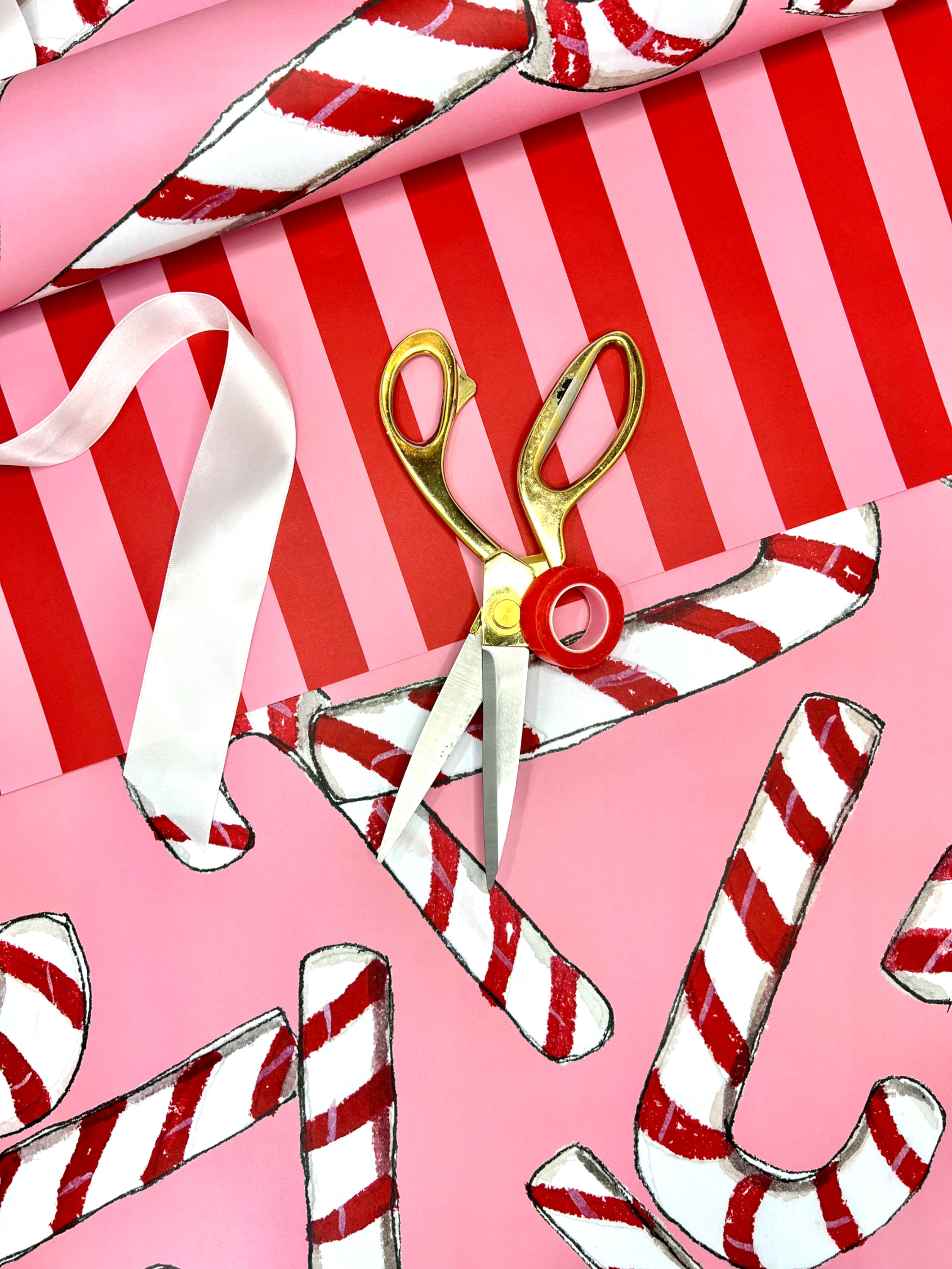 Candy Cane Decorative Wrapping Paper Sheets Front View