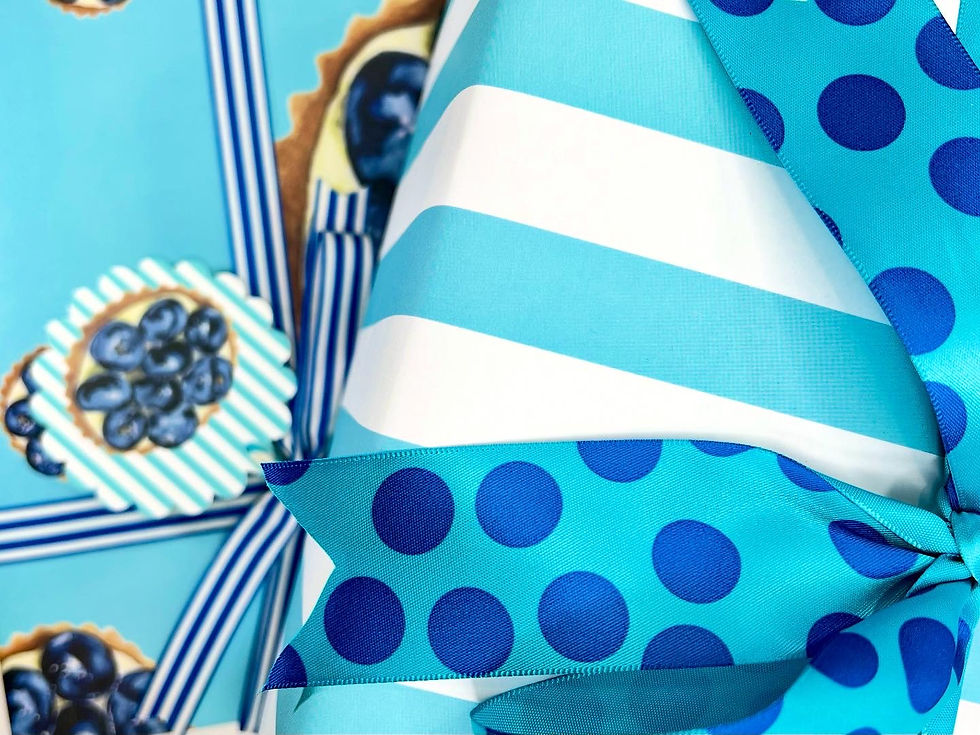 Thumbnail: Turquoise and White Stripes Wrapped Gift Close Up