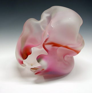 Marvin Lipofsky Glass Art Sculpture For Sale Stockholm Series 1989-91 pink and red piece #10. Blown at Konsfackskolan in Sweden.