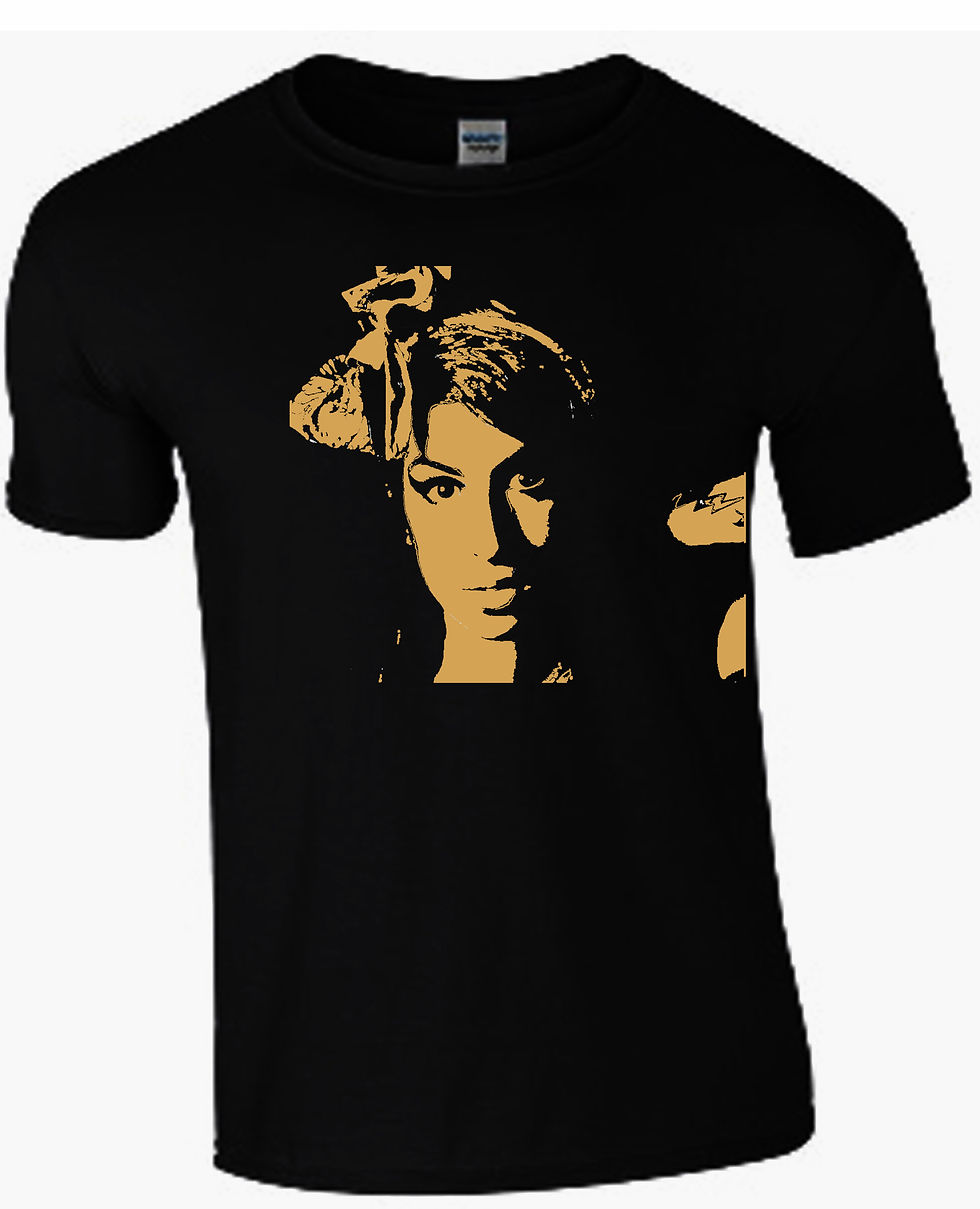 Thumbnail: Amy Winehouse - White or gold on black unisex and ladies T-shirts