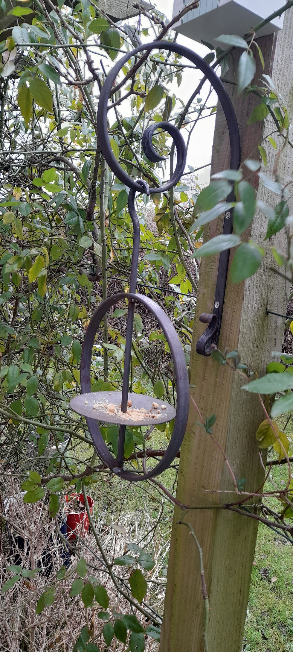 Thumbnail: Hanging Bird Feeder Dish with Hand Forged Hook and Bracket