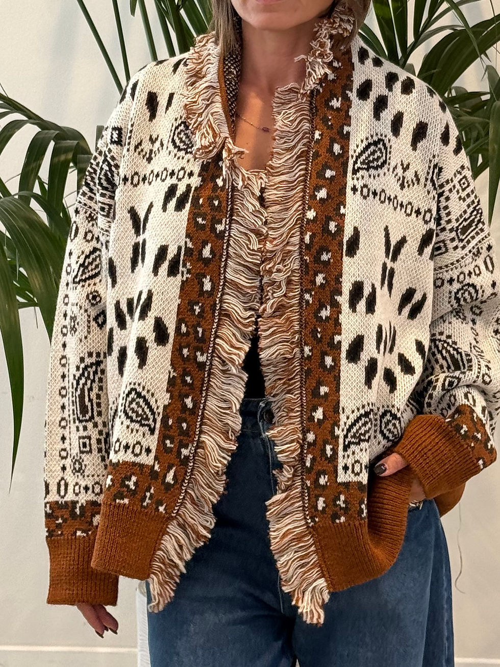 Miniaturbild: Cardigan Bandana Muster Creme 
