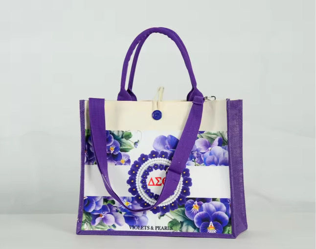 Thumbnail:  Violets & Pearls Jute Tote Bag  