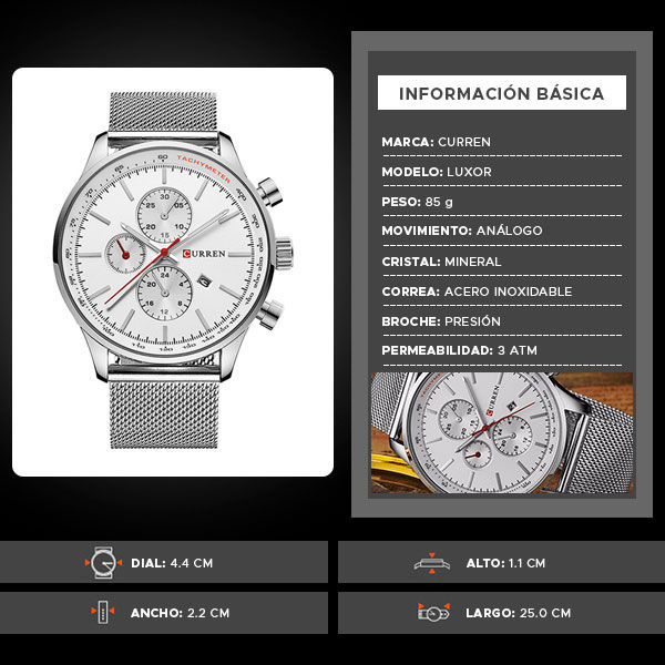Miniatura: Reloj Curren Analogo Luxor-Plateado