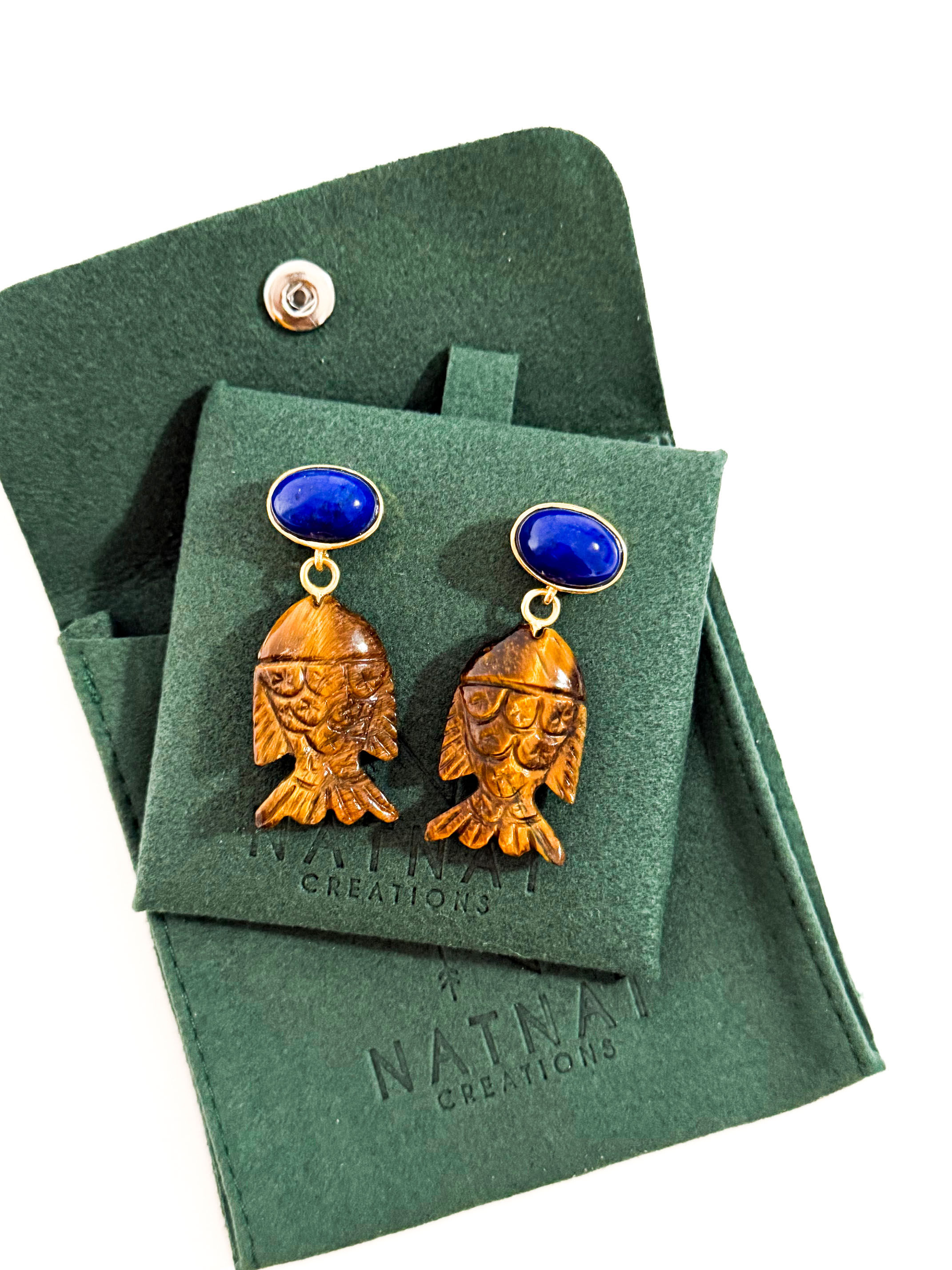 FORTUNE EARRINGS ~ Lapis/Tiger Eyes