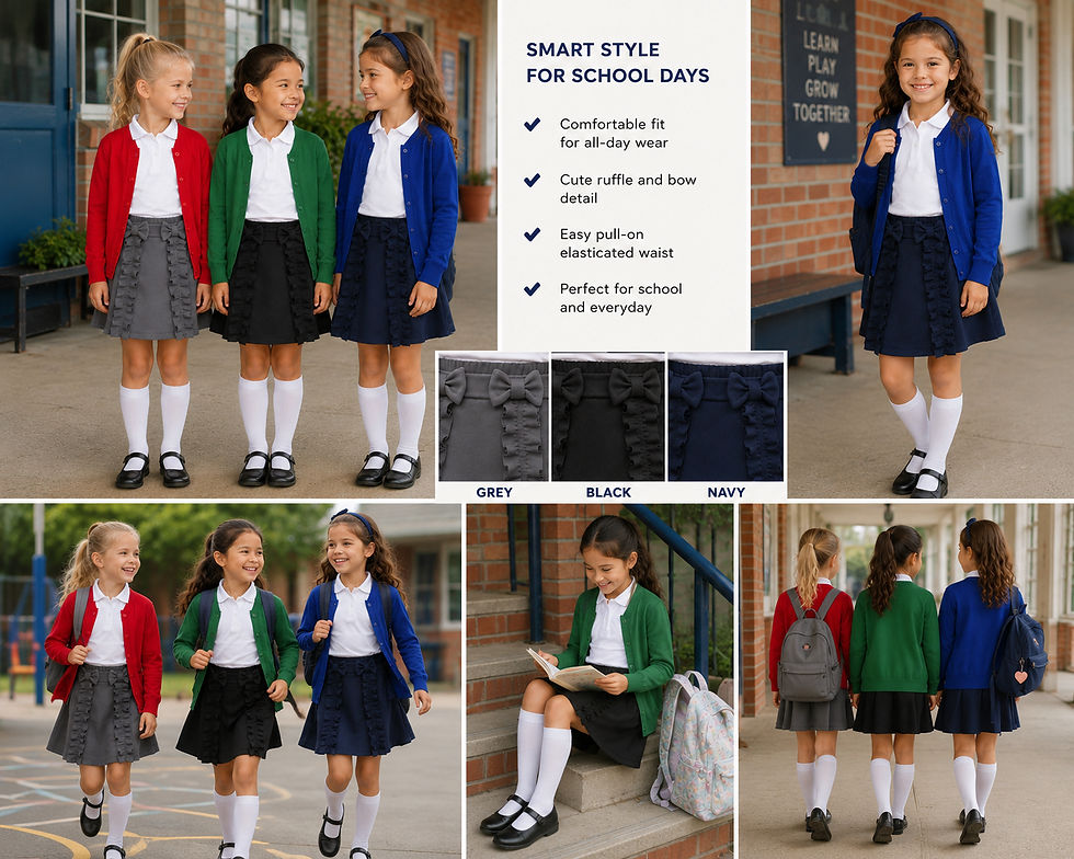 Thumbnail: Ginger Ivy CAMBRIDGE SKORT with Ruffles and Bow - Looks Like a Skirt with Short 
