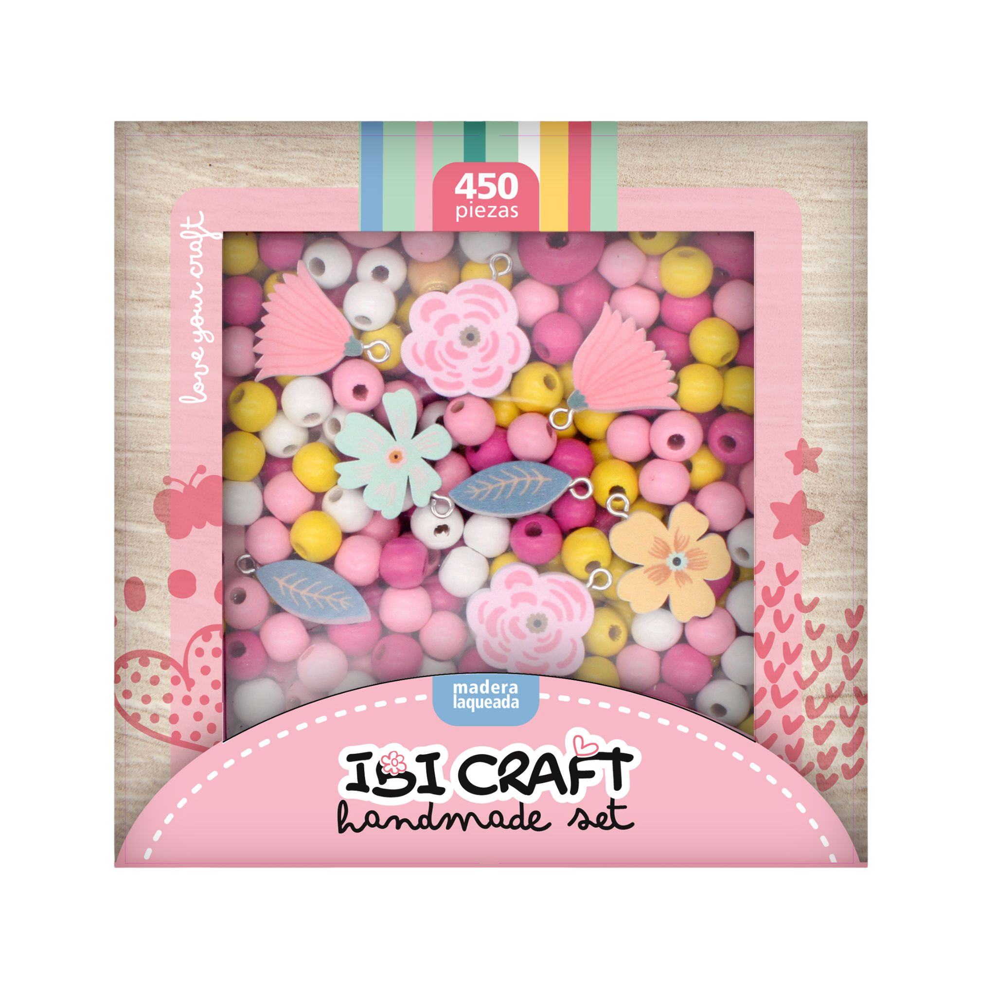 SET DE CUENTAS DE MADERA P/COLLARES IBI CRAFT, SERIE "CORAZONES"