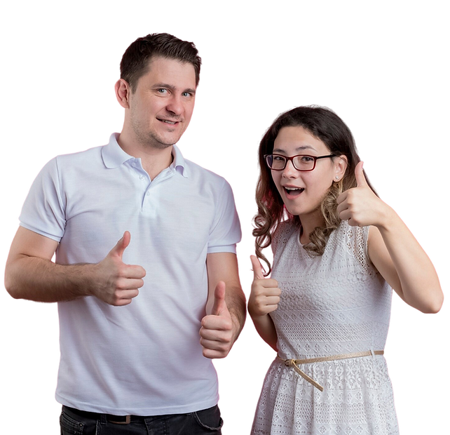 young-couple-man-woman-casual-clothes-smiling-cheerfully-showing-thumbs-up-standing-pink-w