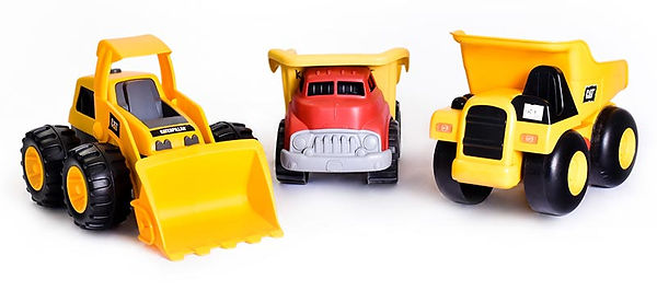 three yellow truck toys