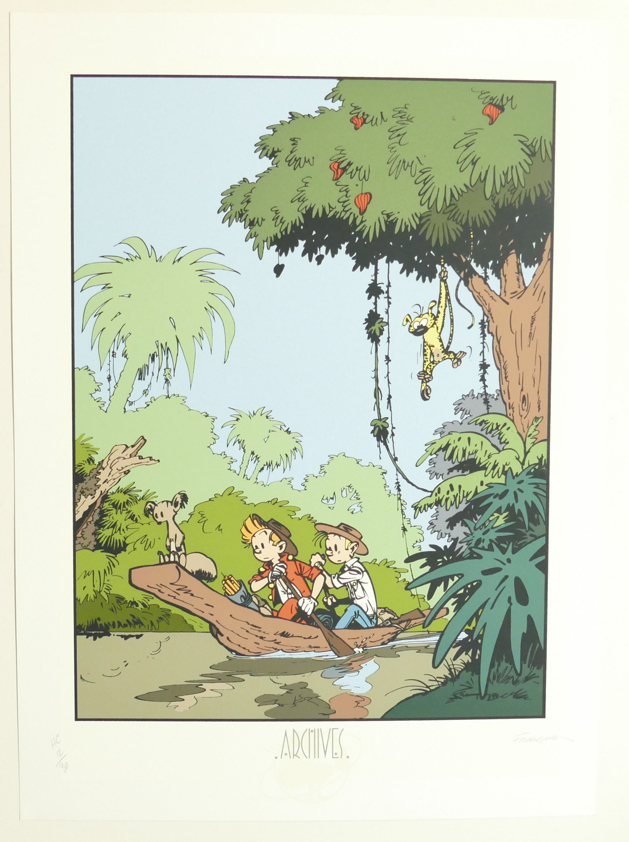 Franquin Spirou Pirogue verticale signe
