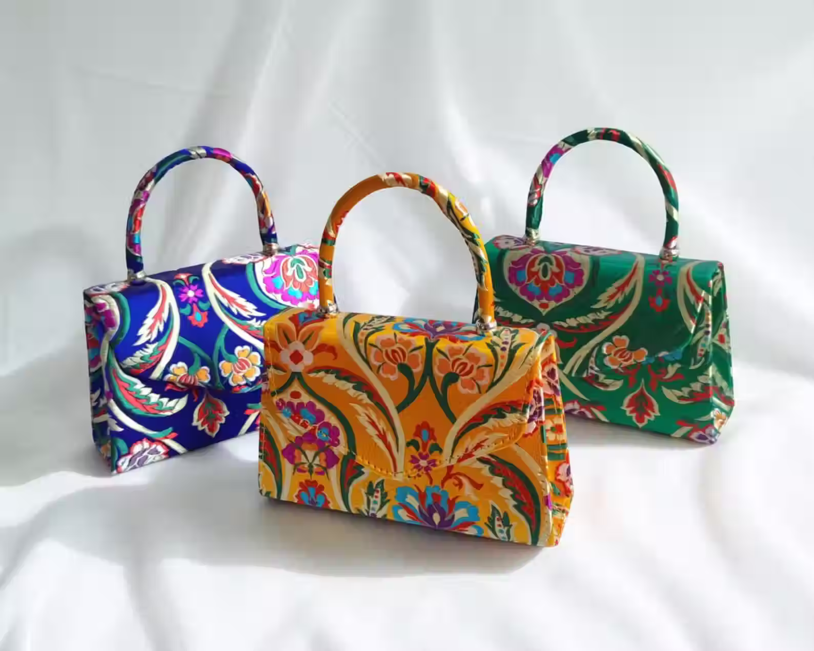 Satin Handbag with Floral Embroidery, Elegant Evening and Occasion Bag