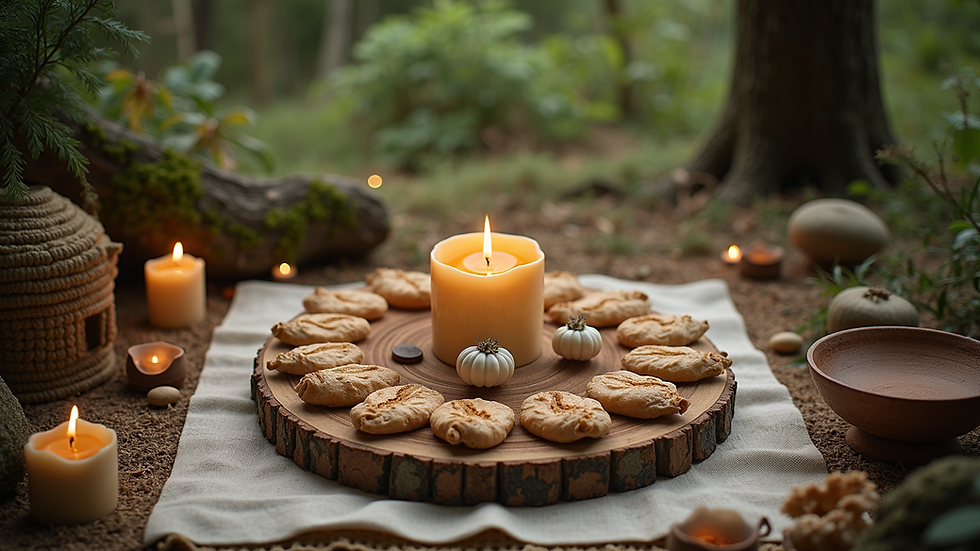 High angle view of a natural outdoor setting prepared for a healing ceremony