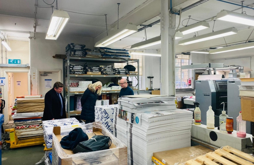Dean Russell MP Watford with Amanda Milling at Printing Shop
