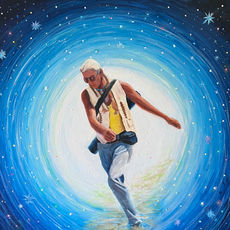man running through the moon