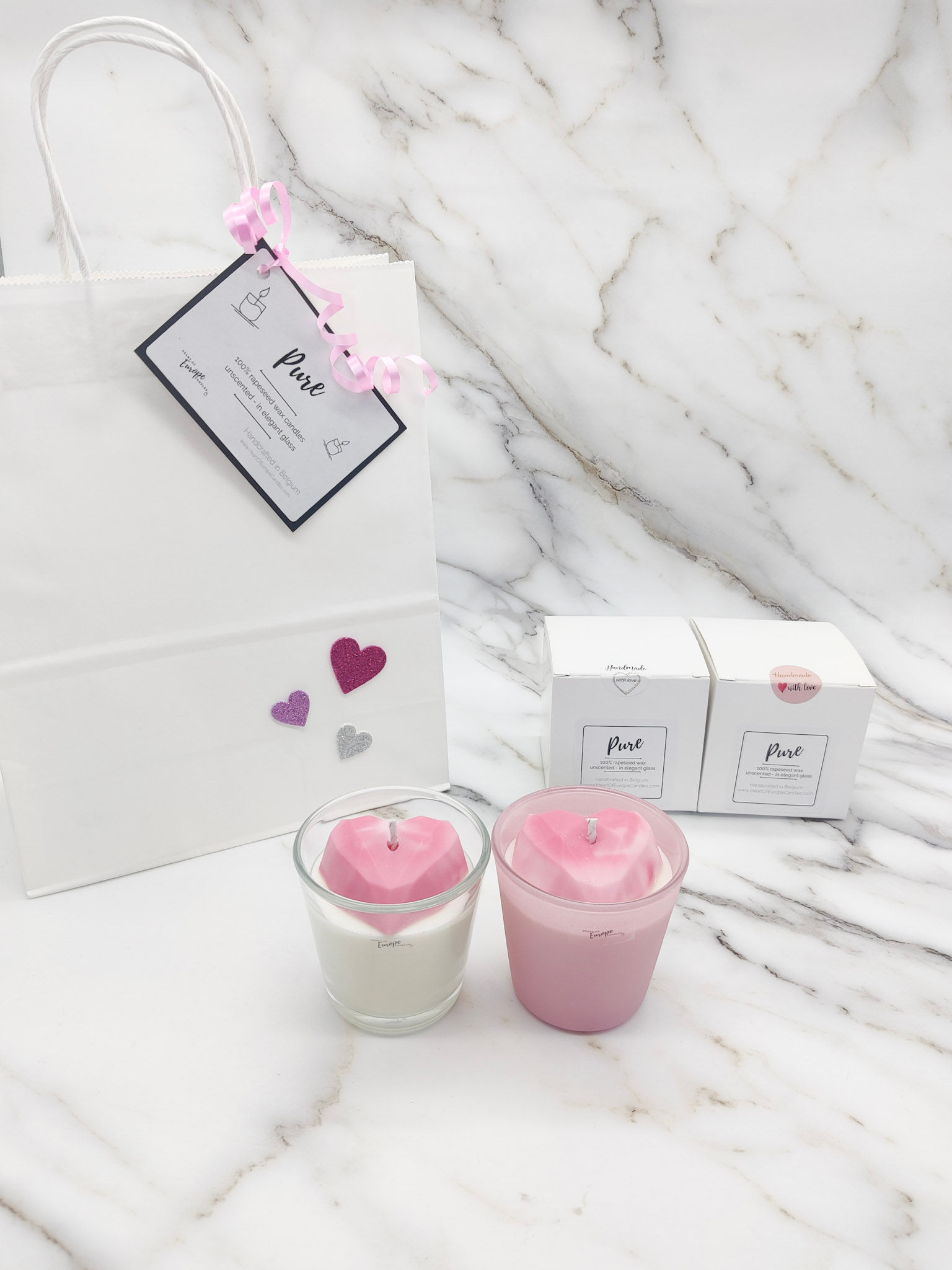 Geometric heart rapeseed candle duo gift set