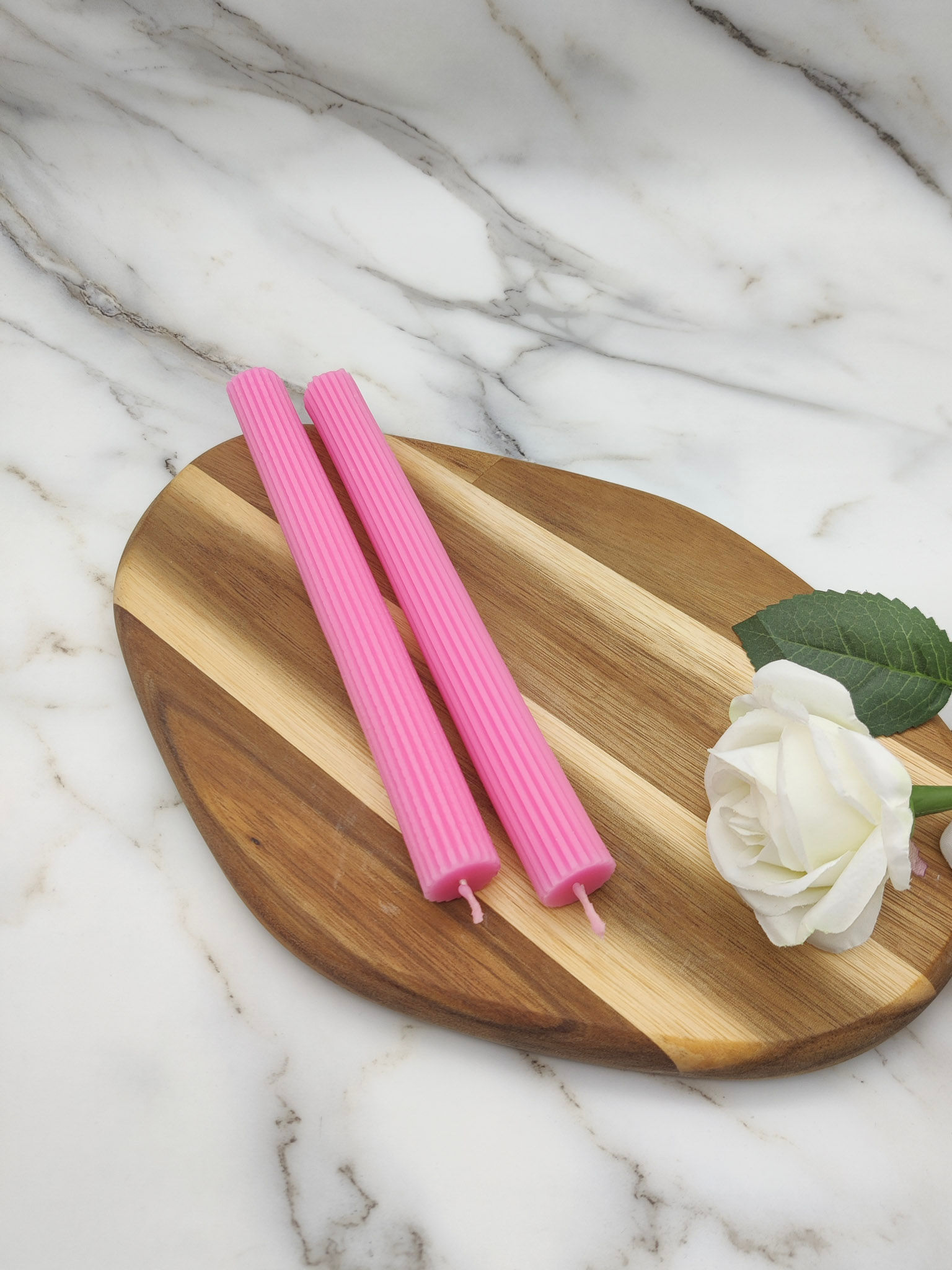 Pink Ribbed Pillar beeswax taper candle - Set of 2, 4, 6, 8