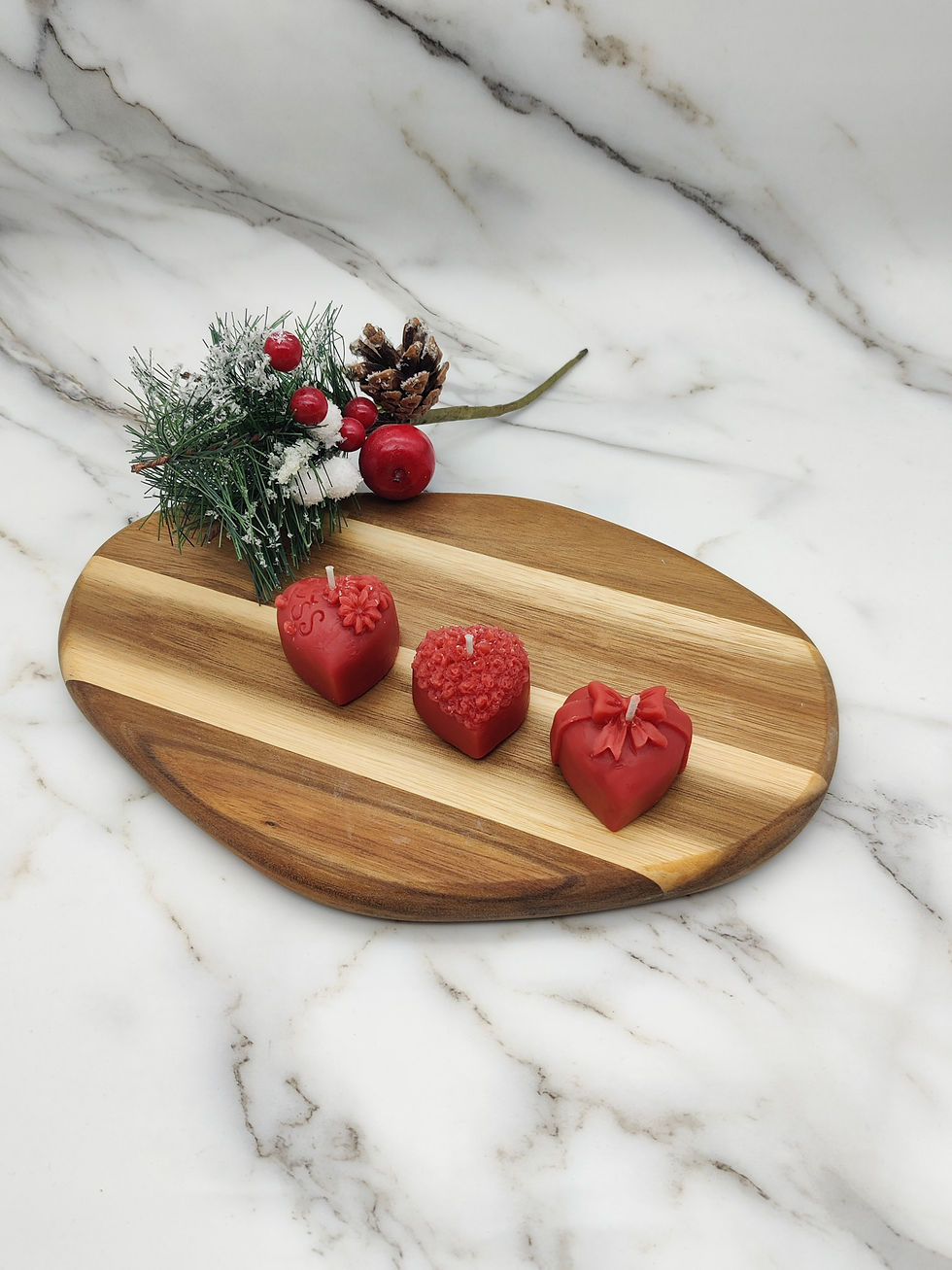 Miniature : Mini Hearts beeswax candles - Set of 3 or 5, gift box - Red