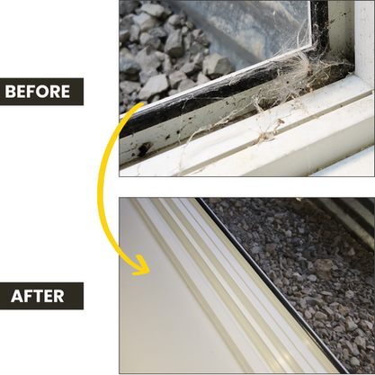 Before and after photos of window sill for move out clean.