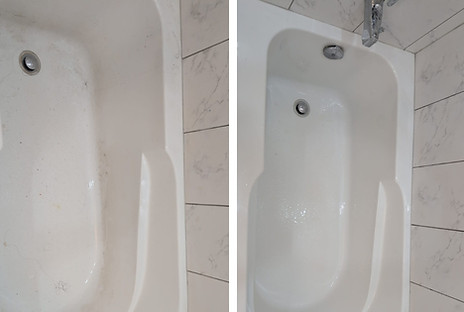 Bathtub before cleaning and after post renovation cleaning.