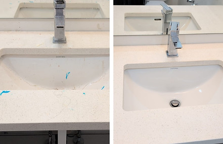 Bathroom sink before deep cleaning and after.