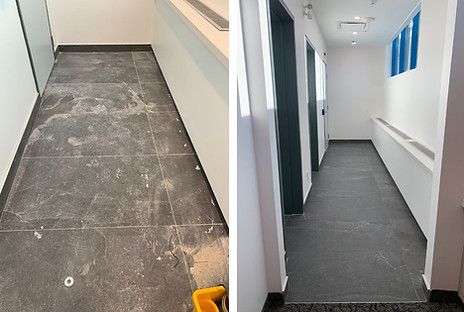 Hallway before and after post renovation cleaning