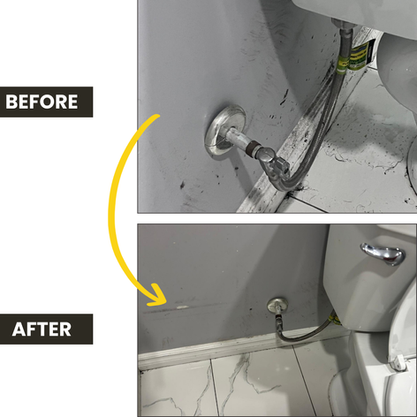 Before and after photos of bathroom toilet during move out clean.