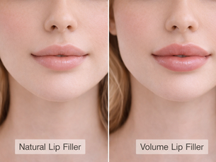 Natural vs volume lip filler comparison showing subtle vs fuller results