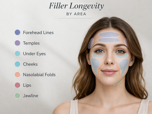 A diagram of Dermal Filler Treatment areas on a woman's face