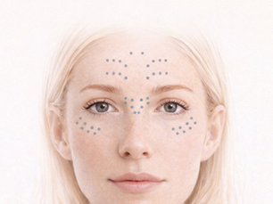 Botox units mapped across forehead, frown lines, and crow’s feet