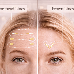 Botox treatment areas for forehead lines and frown lines comparison