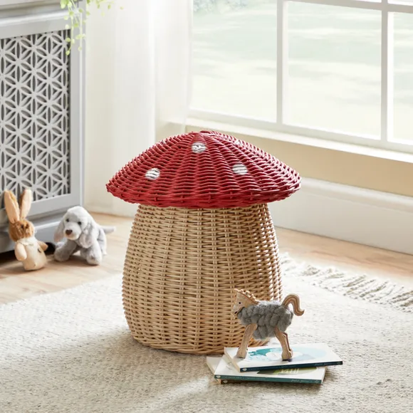 a woven basket in shape of toadstool