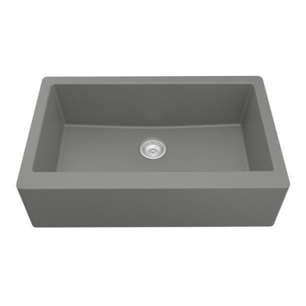 Karran Farmhouse/Apron-Front Quartz 34" Single Bowl Kitchen Sink Kit in Grey