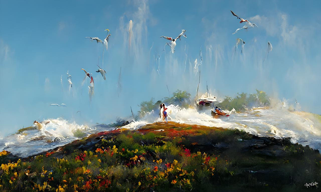 Anza Vivid #925 - Birds flying over a body of water