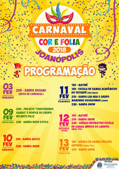 Carnaval “Cor e Folia” 2018 de Joanópolis: confira a programação