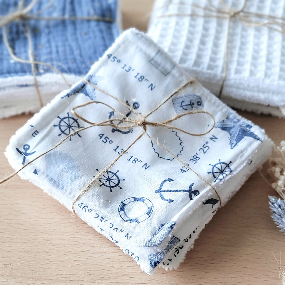 Miniature : lingettes lavables blanches et bleues